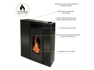 Poêle à granulés tessa 10 kw etanche concentrique - noir