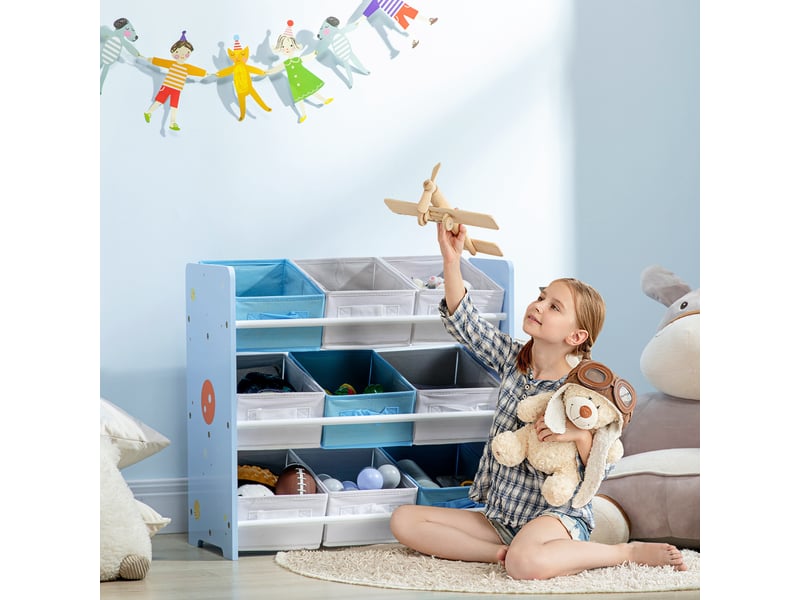  Armoire à jouets avec 9 paniers amovibles en mdf et tissu, 63 x 30 x 60 cm, bleue  - Conforama C