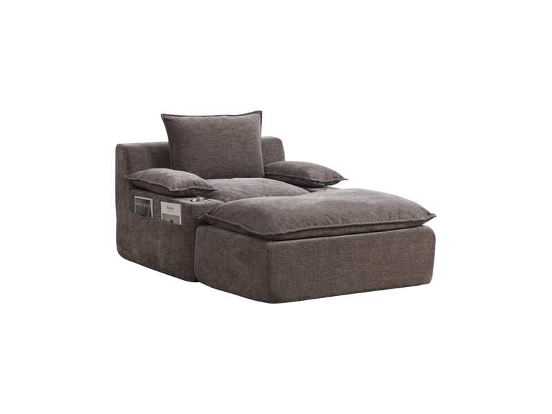  Fauteuil de relaxation convertible avec pouf ottoman 113x93x81cm -  avec 4 coussins, porte-gobelets et poches de rangement - chenille - anthracite  - Conforama A