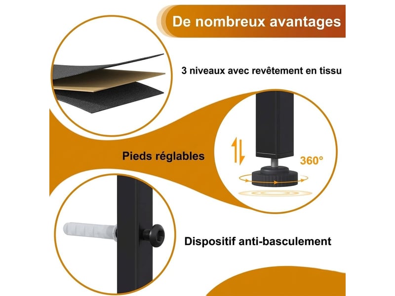  Chiffonnier meuble 100x30x76 cm huit tiroirs tissu gris fonce et metal noir chambre  - Conforama C