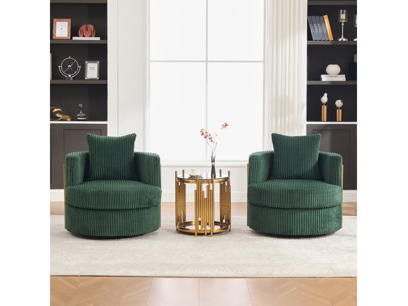  Fauteuil pivotant modenvie 360° en velours côtelé vert foncé avec coffre de rangement 76 x 79 x 78 cm  - Conforama B