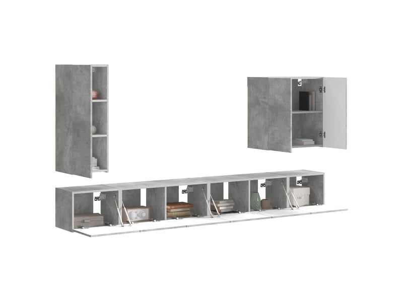  Ensemble de meuble tv - banc tv - meuble de rangement mural 6 pcs gris béton  - Conforama C