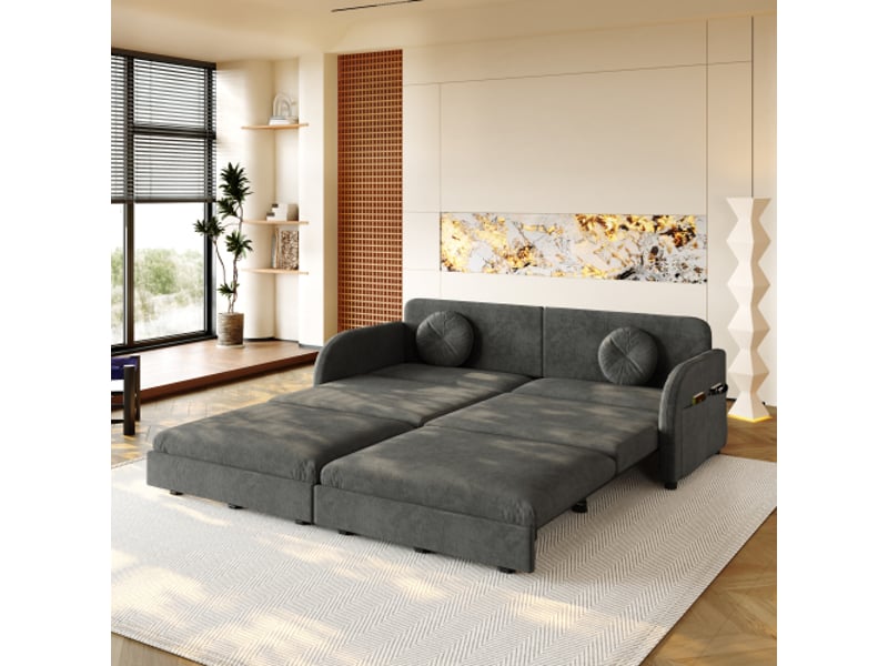 Canapé 3 places,205x84x89 cm,3-en-1 avec rangement,chenille,gris - Conforama B