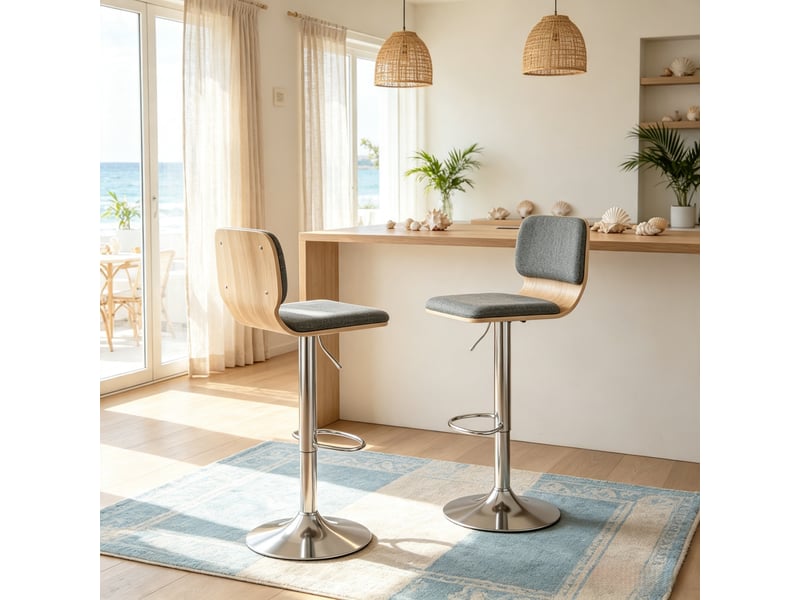  Tabourets de bar lot de 2 pivotants à hauteur réglable - lpospi - dossier ergonomique, repose-pieds, tissu - gris  - Conforama C
