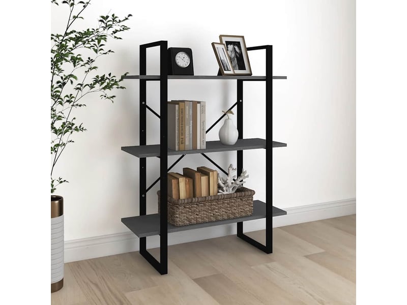  Bibliothèque à 3 niveaux, armoire à livres gris 80x30x105 cm bois de pin massif  - Conforama B