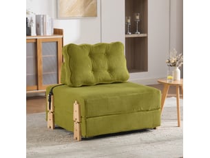 Fauteuil-lit convertible 90x86x84 cm en velours côtelé avec bois vert olive sans matelas
