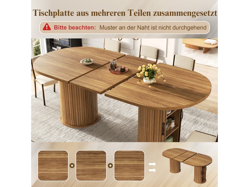 Table à manger extensible avec rangement intégré - lpospi - mécanisme télescopique, mdf marron foncé - Conforama E