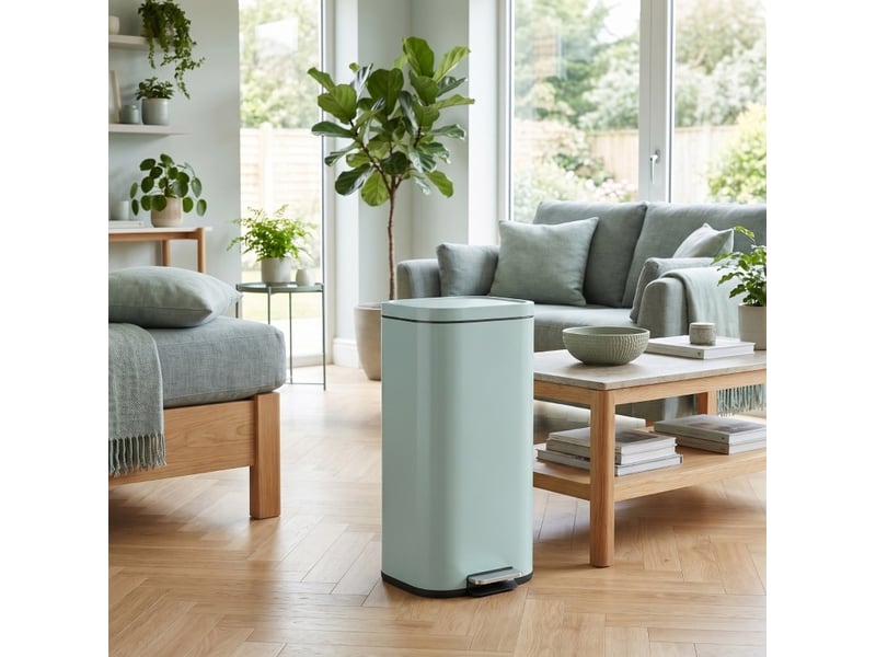  Poubelle de cuisine à pédale 30 l vert métal, couvercle à fermeture amortie et maintien ouvert à 90 degrés  - Conforama B