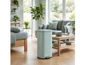 Poubelle de cuisine à pédale 30 l vert métal, couvercle à fermeture amortie et maintien ouvert à 90 degrés