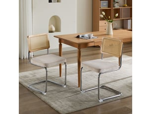 Lot de 2 chaises de salle à manger - 59x47x81cm - chaises porte-à-faux design breuer en rotin et assise velours - beige