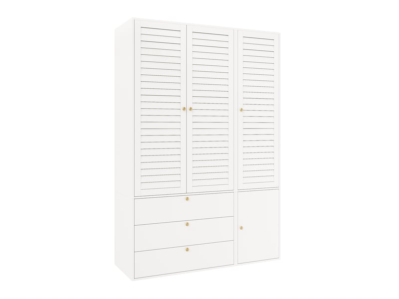  Armoire penderie 3 portes à persiennes, 2 tringles et 3 tiroirs 135x50x200 cm blanc  - Conforama D
