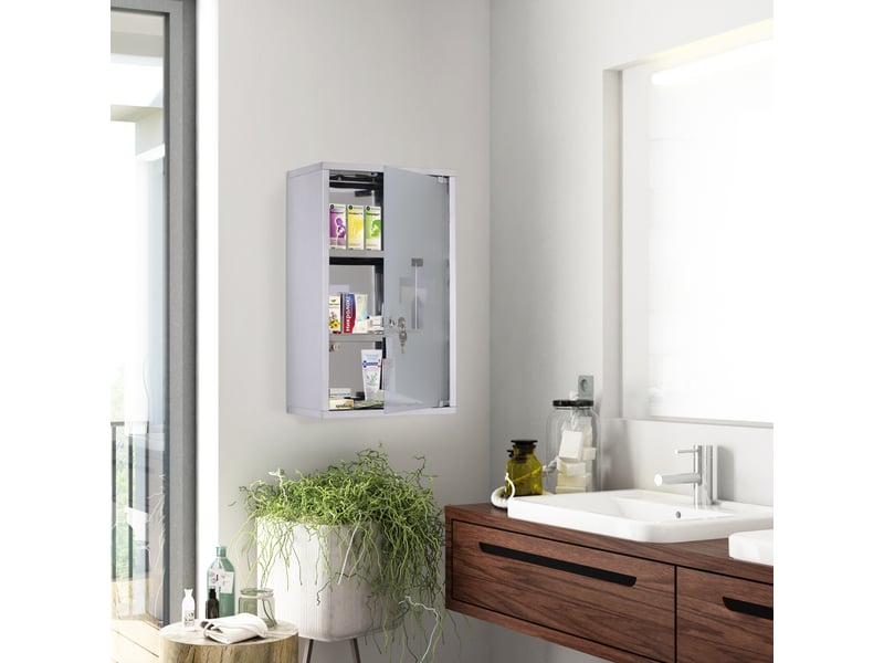  Armoire à pharmacie 50 x 30 x 18 cm, trousse de premiers secours mobile pour salle de bain en acier inoxydable avec serrure  - Conforama D