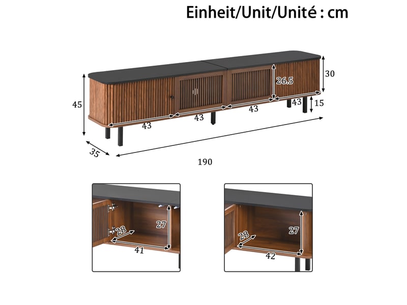  Meuble tv avec 2 portes coulissantes, porte grillagée et niches de rangement pour salon, noyer, 190 × 35 × 45 cm  - Conforama E