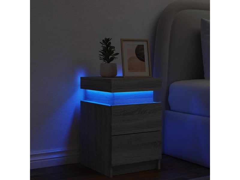  Table de chevet - cabinet de chevet - table de nuit avec lumières led sonoma gris 35x39x55 cm  - Conforama C
