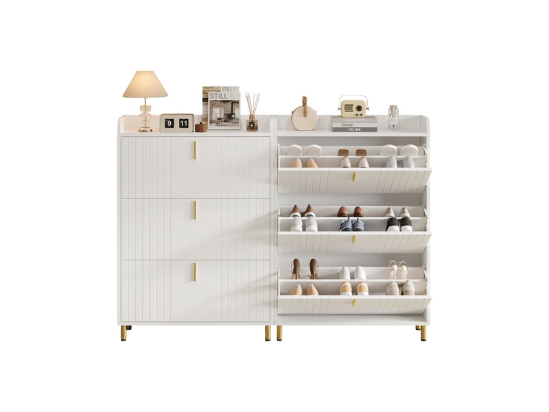  Ensemble de 2 meubles à chaussures blancs, 3 abattants, 6 compartiments, réglable, anti-basculement, 80×23,5×123,5 cm  - Conforama E
