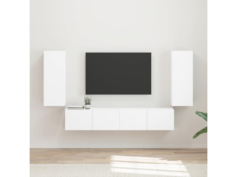  Ensemble de meuble tv - banc tv - meuble de rangement mural 4 pcs blanc bois d'ingénierie  - Conforama B