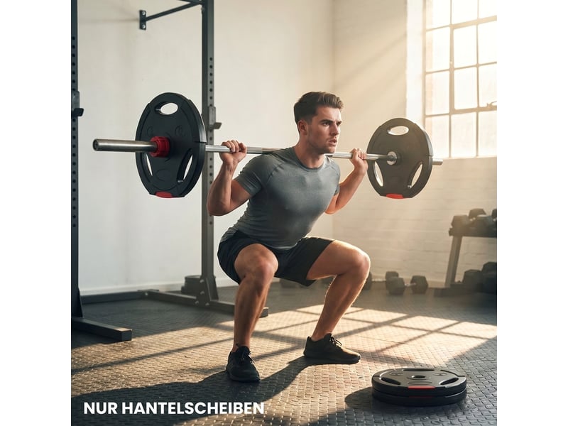  Ensemble de 4 disques de musculation pour l'entraînement, la salle de sport, les séances à domicile et le renforcement musculaire : 2 disques de 7,5 kg et 2 disques de 5 kg, noirs.  - Conforama C