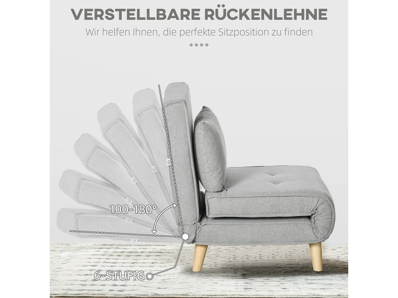 Fauteuil convertible 1 place dossier inclinable 6 positions aspect lin gris clair - Conforama E