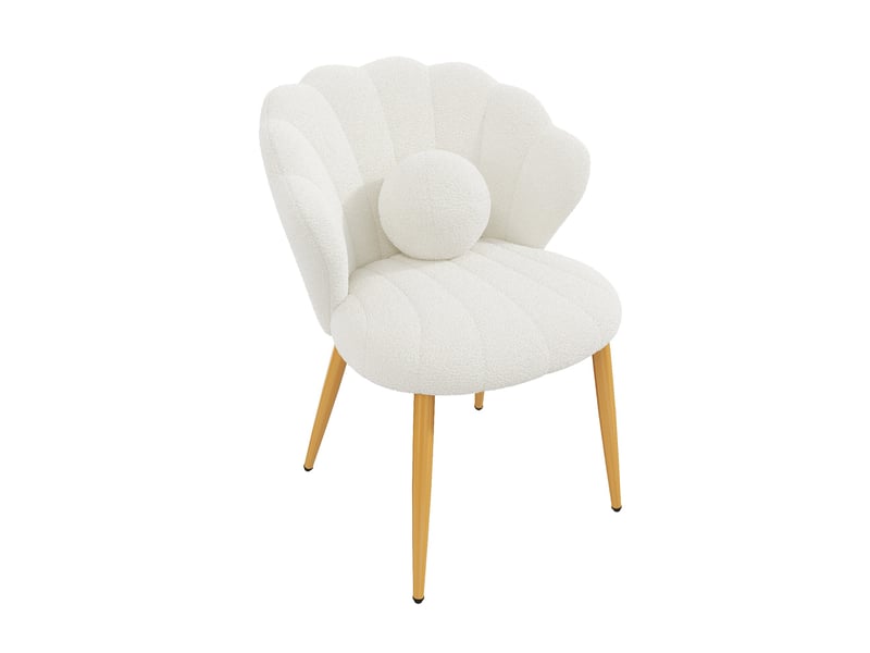 Lot de 6 chaises de salle à manger - 60x62,5x83 cm - chaises en tissu bouclé avec coussin et pieds en métal doré - blanc  - Conforama C