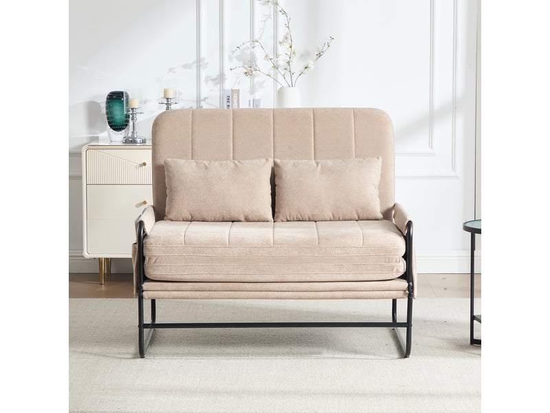  Canapé convertible 2 places - 104x85x92cm - banquette lit pliable dossier réglable tissu chenille et métal - rose  - Conforama B