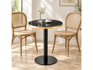 Table d’appoint ronde à plateau effet marbre - pied central en métal noir et or, mdf noir 60 × 73,7 cm