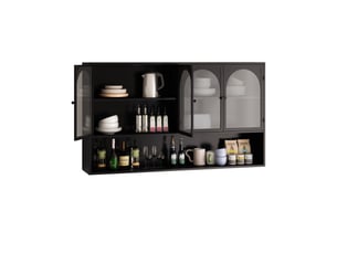 Buffet de cuisine - 120x23x70cm - meuble haut, armoire murale 4 portes en verre gris & étagère, style industriel - noir
