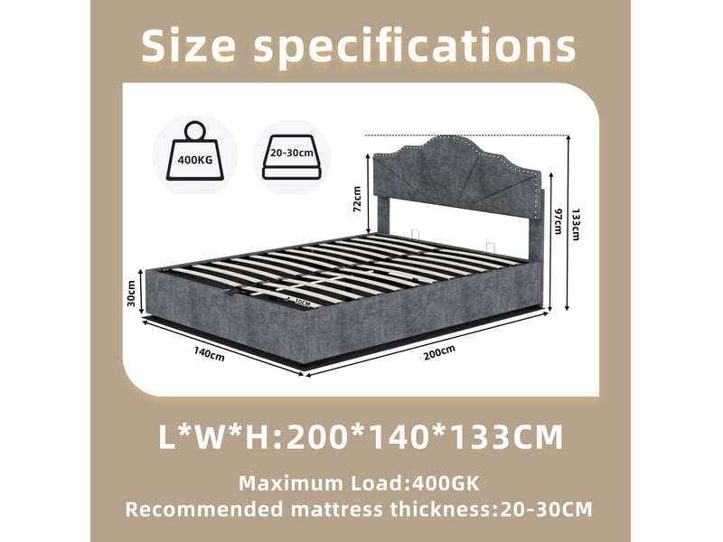 Lit 140 x 200 cm gris avec matelas inclus - Conforama E