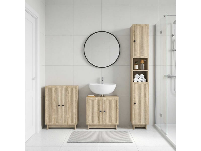  Ensemble de meuble de salle de bain 3 pièces ede chêne sonoma cf63413  - Conforama B