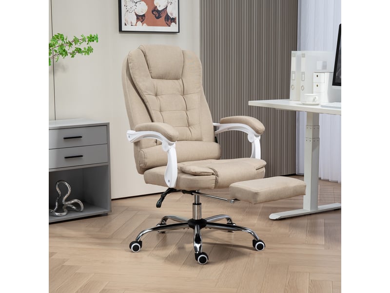  Fauteuil bureau manager chaise ordinateur repose-pied dossier inclinable accoudoirs rembourrés lin beige  - Conforama E