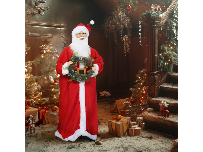  Figurine de père noël, debout de père noël, commande vocale, musique festive, bras pliables, 110 cm, rouge  - Conforama C