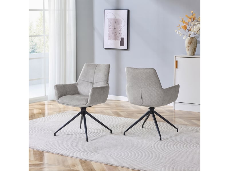  Chaises de salle à manger lot de 2 pivotantes 360° avec accoudoirs  - pieds métal, tissu - gris et noir  - Conforama B