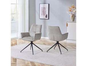 Chaises de salle à manger lot de 2 pivotantes 360° avec accoudoirs  - pieds métal, tissu - gris et noir