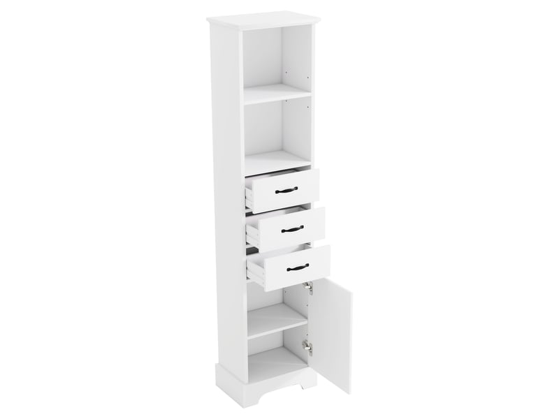  Colonne salle de bain blanche 38 × 26 × 173 cm, 3 tiroirs, étagères réglables  - Conforama E