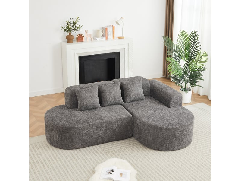  Canapé d’angle 3 places avec 3 coussins de dossier, en tissu chenille gris anthracite  - Conforama W