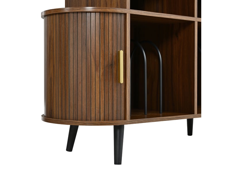  Meuble vinyle hi-fi 110 x 40 x 76 cm, porte coulissante, station de recharge, passe-câbles, pieds métal, mdf, noyer evarich - Conforama D