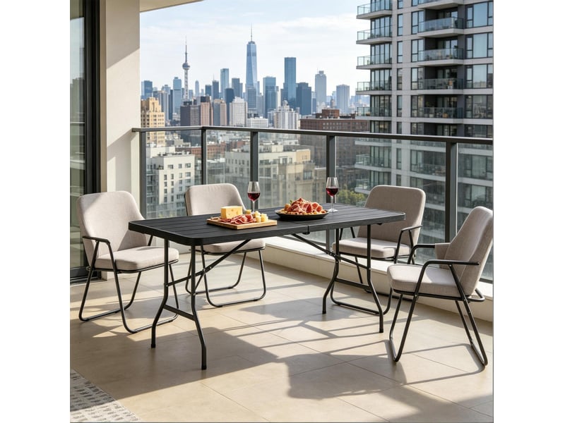 Table de jardin pliante 180 x 74 x 70 cm – noire – portable, 8 personnes, sans montage et facile à ranger - Conforama E