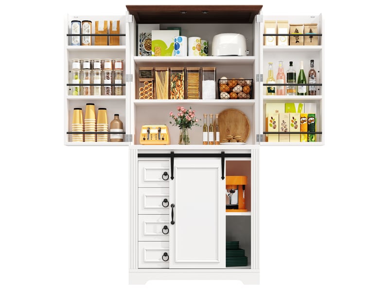 Meuble de cuisine muvano blanc, armoire avec étagères réglables, 4 tiroirs, 80 × 180 cm - Conforama A
