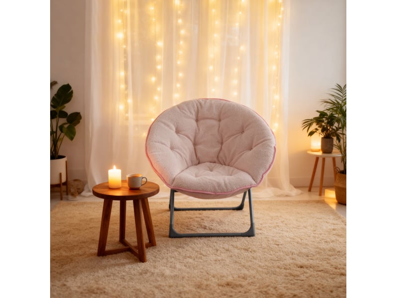 Fauteuil pliant lune avec assise moelleuse et structure stable, pour intérieur et extérieur, en tissu rose - Conforama C