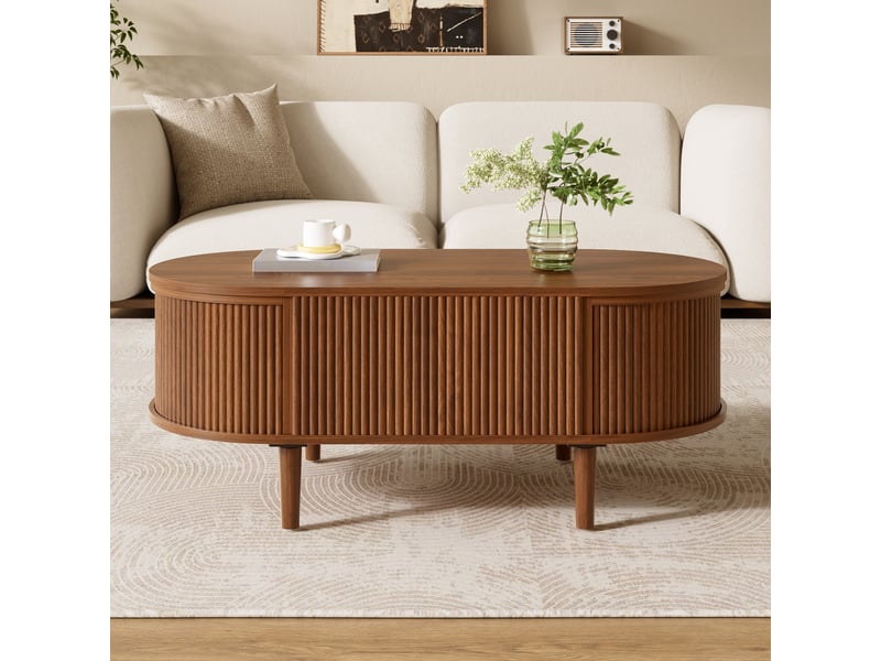  Table basse ovale relevable avec rangement, table salon effet ondulé, mdf noyer  - Conforama B