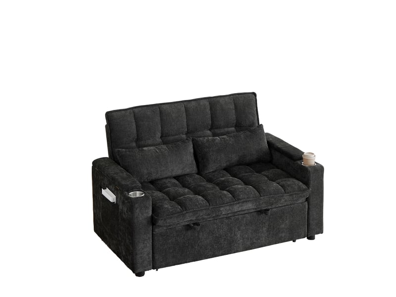 Canapé-lit convertible de 142 cm avec fonction inclinable, 2 coussins lombaires, porte-gobelets - Conforama A