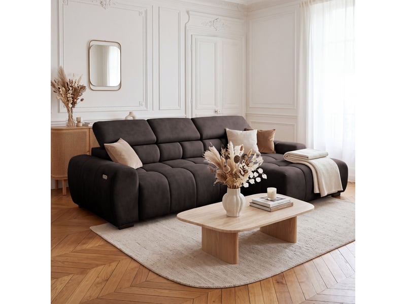 Canapé d'angle aldo avec fonction couchage, côté droit, tissu salvador, marron foncé (04) - Conforama B