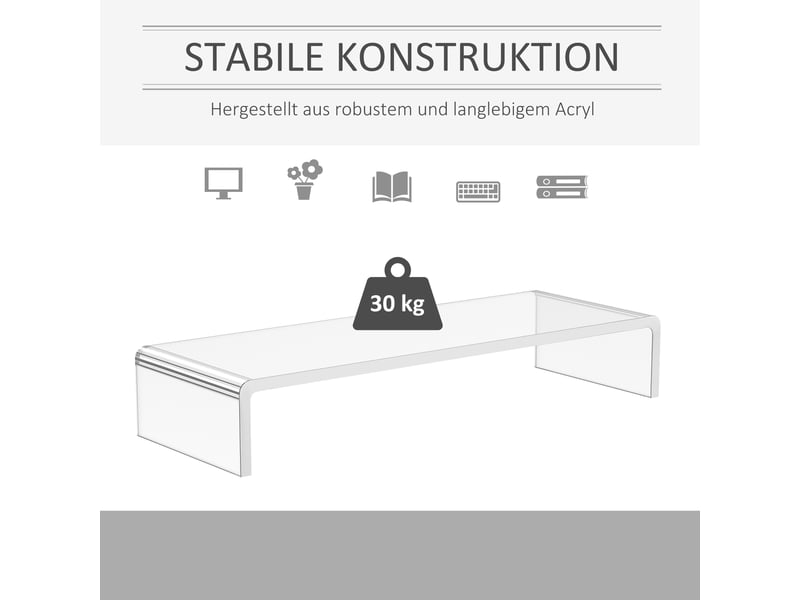  Support d’écran ergonomique avec rangement clavier - lpospi - acrylique transparent, 53 × 19 × 9 cm  - Conforama E