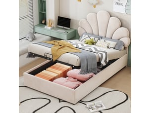 Lit coffre 90x200 cm <strong>ELVMI</strong>  <strong></strong> coloris beige