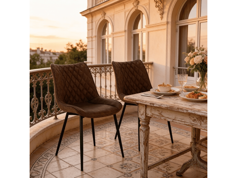  Lot de 2 chaises de salle à manger marron en cuir régénéré, dossier ergonomique et pieds en métal noirs  - Conforama B