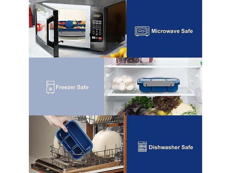  Coffret bento 7 pièces pour adultes et enfants, boîte à lunch à 4 compartiments, ustensiles, pot à sauce, caissettes à muffins, 1300 ml  - Conforama D