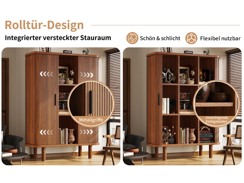 Meuble haut à porte roulante, coloris brun foncé, 110 × 40 × 160 cm, mdf et pieds en bois massif, façade rainurée - Conforama D