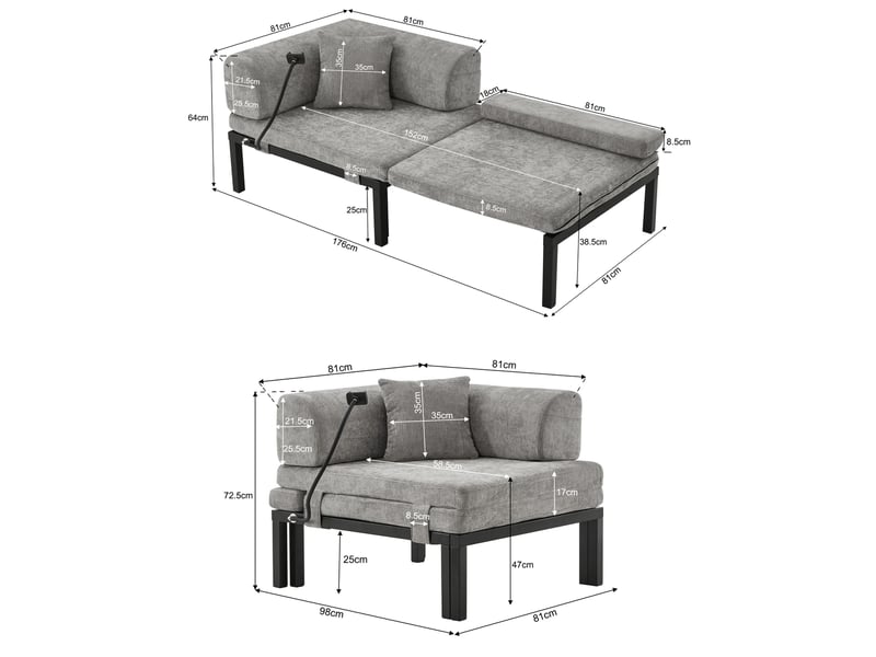  Lit banquette 1 place avec couchage escamotable, gain de place et usage polyvalent, sans matelas, velours gris clair  - Conforama D