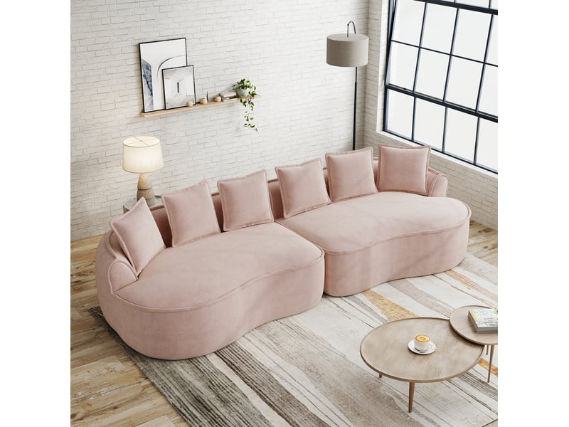  Canapé droit modulaire sans cadre 4 pl, 320x114x67cm, tissu chenille rose, forme nuage, assise en mousse 32d, pour le salon  - Conforama D