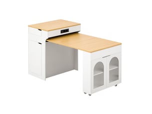 Îlot de cuisine, 80x56,2x93 cm, ports de charge, rangement intégré, en verre, blanc