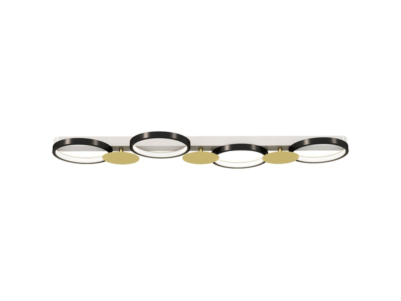 Plafonnier led 38 w noir et doré, 4 anneaux, luminosité et couleur 3000 à 6500 k réglables avec télécommande, salon - Conforama A